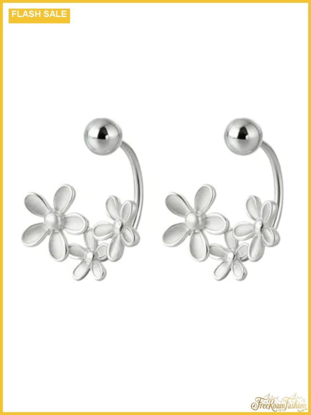 925 Sterling Silver Flower Stud Earrings Half Hoop Huggie for Women